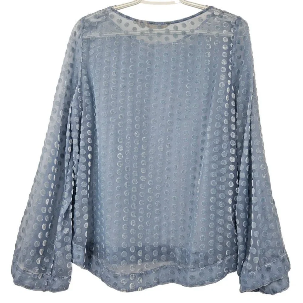 Soft Surroundings Dulce Velvet Dot Sheer Top Blue Women's Size S Wide Sleeve
